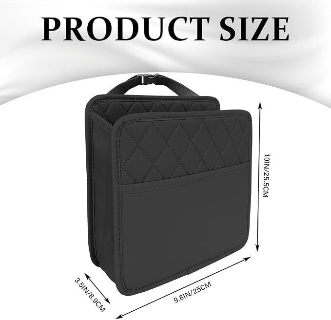Car Seat Back Organizer, Leather Backseat Hanging Storage Bag, Multipurpose Car Hanging Trash Bag with 2 Compartments, Car Large Capacity Pouch Pocket for Kids & Adults (Black)