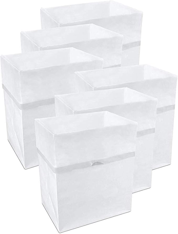 Clean Cubes 13 Gallon Disposable Pop-Up Trash Cans (6-Pack) with Fitted Bags – Foldable Garbage & Recycling Bins for Parties, Events & Kitchen (White, 17" H x 13.5" W x 10" D)