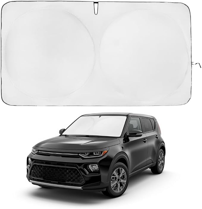 Windshield Sun Shade | Compatible for Kia Soul (2020-26) | Certified 99.87% UVB & 99.02% UVA Car Sun Shade. Award Winning Sunshade - Patented Technology | Car Shades by Kinder Fluff