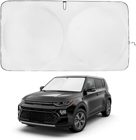 Windshield Sun Shade | Compatible for Kia Soul (2020-26) | Certified 99.87% UVB & 99.02% UVA Car Sun Shade. Award Winning Sunshade - Patented Technology | Car Shades by Kinder Fluff