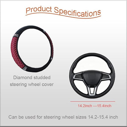 Microfiber Leather Steering Wheel Cover with Anti-Slip Lining Universal Car Accessory for Steering Wheel with a Diameter of 14.5-15 inch (Wine red)