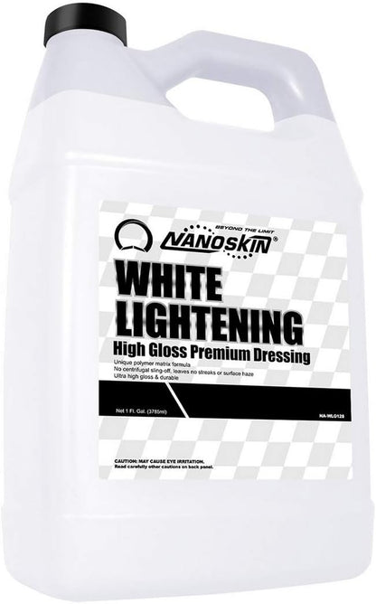 Nanoskin WHITE LIGHTENING Premium Dressing 1 Gallon – Universal Thick Wipe-On Dressing for Car Detailing | Works on Tire, Vinyl, Rubber, Plastic & Trim | Safe for Cars, Trucks, Motorcycles, RVs & More