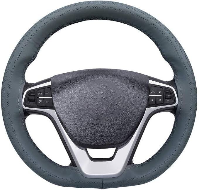 Carodi Leather Steering Wheel Cover, Breathable Non-Slip Design, Soft and Comfortable Feeling, Universal 15 Inch Auto Car Steering Wheel Stitch on Wrap（Size M, Gray）