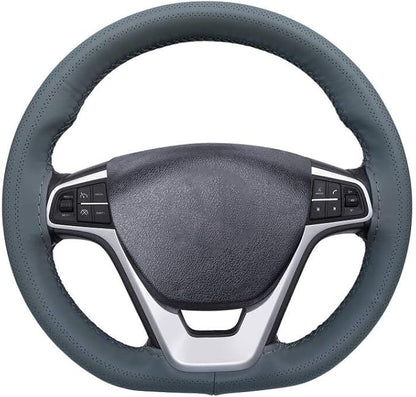 Carodi Leather Steering Wheel Cover, Breathable Non-Slip Design, Soft and Comfortable Feeling, Universal 15 Inch Auto Car Steering Wheel Stitch on Wrap（Size M, Gray）