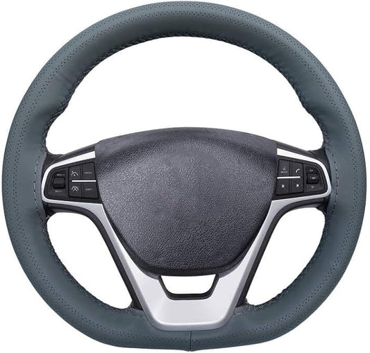 Carodi Leather Steering Wheel Cover, Breathable Non-Slip Design, Soft and Comfortable Feeling, Universal 15 Inch Auto Car Steering Wheel Stitch on Wrap（Size M, Gray）