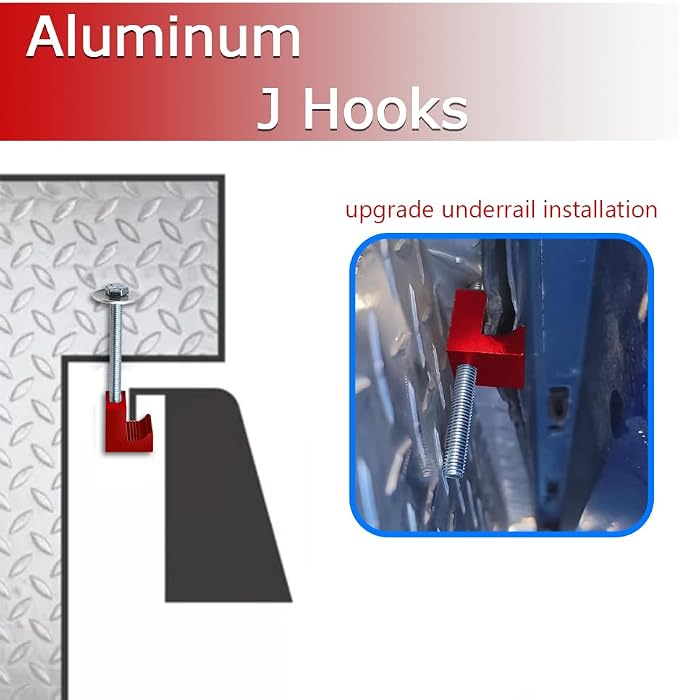 4PCS Truck Tool Box Mounting Kit, Truck Box Hooks, J Hook Truck Crossover Tool Boxes for Bed of Truck Aluminum Pickup Toolbox Rail Mounting Kit for Fix Tool Boxes Tie Downs Comes With Fastening Nuts
