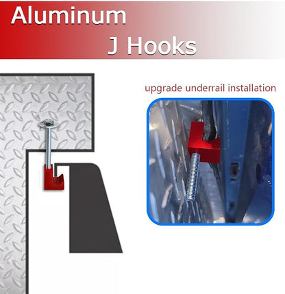 4PCS Truck Tool Box Mounting Kit, Truck Box Hooks, J Hook Truck Crossover Tool Boxes for Bed of Truck Aluminum Pickup Toolbox Rail Mounting Kit for Fix Tool Boxes Tie Downs Comes With Fastening Nuts