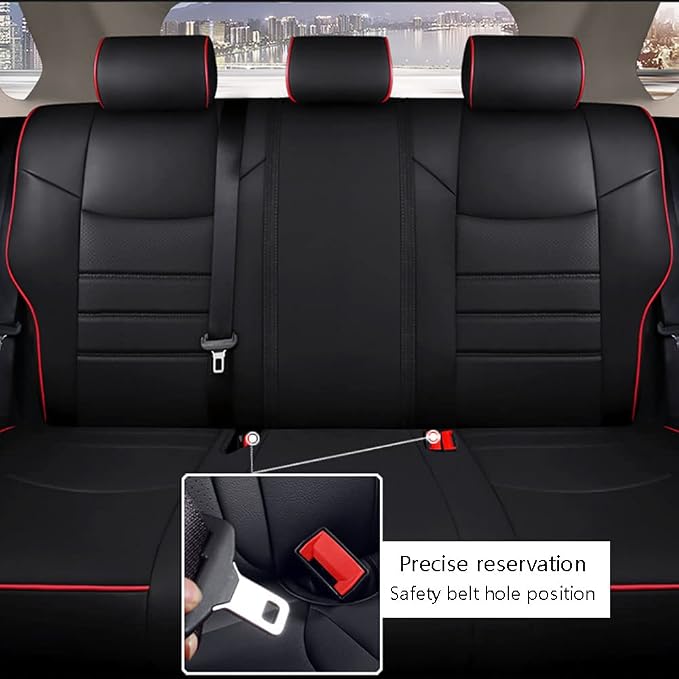 CocheFamilia Custom Fit Corolla Car Seat Covers for Select 2019 2020 2021 2022 2023 2024 2025 Toyota Corolla Hatchback SE, XSE, Nightshade - Full Set,Leather (Black with red Trim)