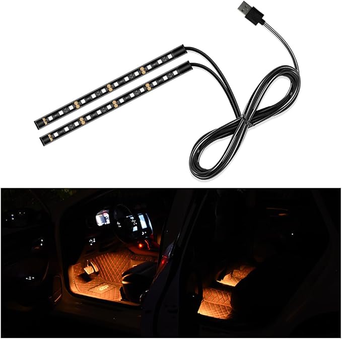 Yourkar Car LED Strip Light, 24 LED Auto Interior Under Dash Atmosphere Lights with USB Port, Vehicle Decor Lamp Ambient Night Light Strip Lighting Kit, Universal Car Accessories (Orange)