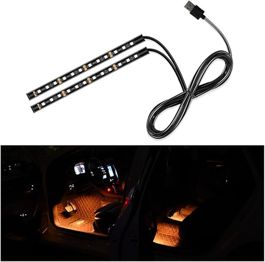 Yourkar Car LED Strip Light, 24 LED Auto Interior Under Dash Atmosphere Lights with USB Port, Vehicle Decor Lamp Ambient Night Light Strip Lighting Kit, Universal Car Accessories (Orange)