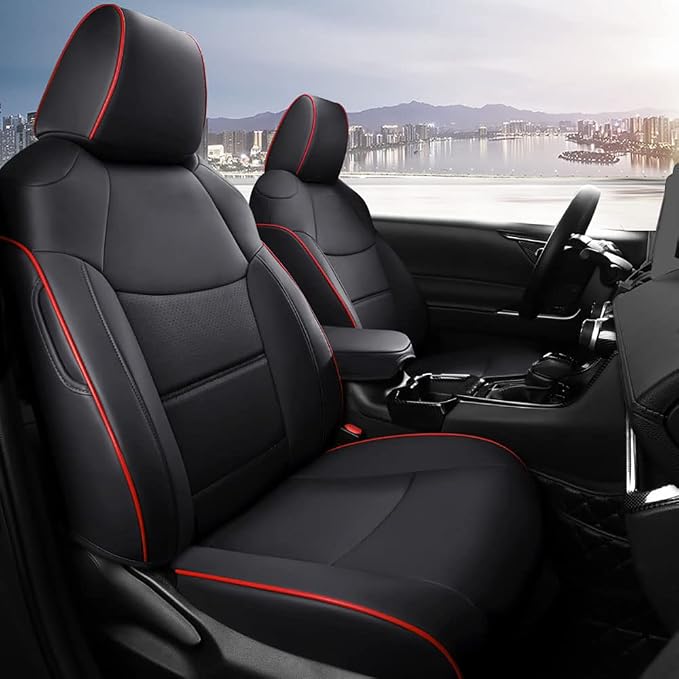 CocheFamilia Custom Fit Corolla Car Seat Covers for Select 2020 2021 2022 Toyota Corolla L LE - Full Set,Leather (Black with red Trim)