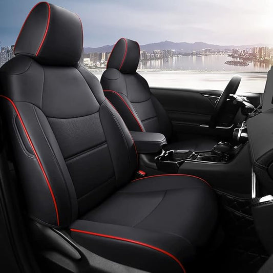 CocheFamilia Custom Fit Corolla Car Seat Covers for Select 2020 2021 2022 Toyota Corolla L LE - Full Set,Leather (Black with red Trim)