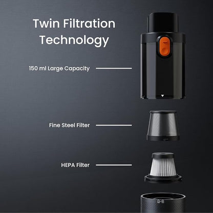 V-15 Pro, Portable Car Vacuum Cleaner, Handheld, HEPA Filter, Rechargeable, Cordless, 16000PA Suction Power, 562g, 0.15L Capacity, with LED Display