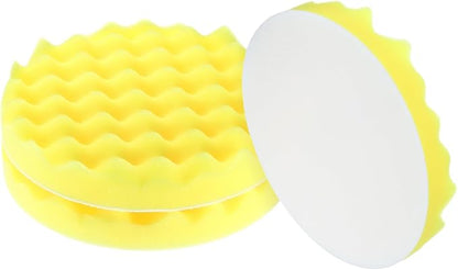 HARFINGTON 3pcs Buffing Sponge Pads 7" Polishing Wheel Waffle Finishing Grip Pad Car Buffer Polisher with Hook and Loop Back for Car Detailing Polishing Waxing, Yellow