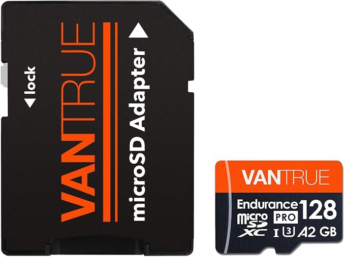 Vantrue 128GB U3 microSDXC UHS-I 4K UHD Video Monitoring Memory Card with Adapter for Dash Cams, Body Cams, Action Camera, Other Surveillance & Security Cams