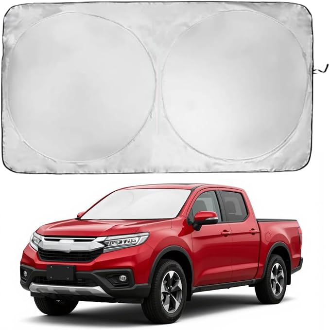 Windshield Sun Shade | Compatible for Honda Ridgeline 2017-2026 | Certified 99.87% UVB & 99.02% UVA Car Sun Shade. Award Winning Sunshade - Patented Technology | Car Shades by Kinder Fluff