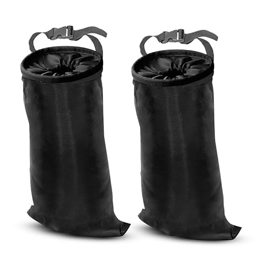 EcoNour 2 Pack Car Trash Bag | Washable Back Seat Hanging Bag with Elastic Opening & Easy Mount | Garbage Can with Waterproof Oxford Material | Accessories for Camping, Traveling & Outdoor