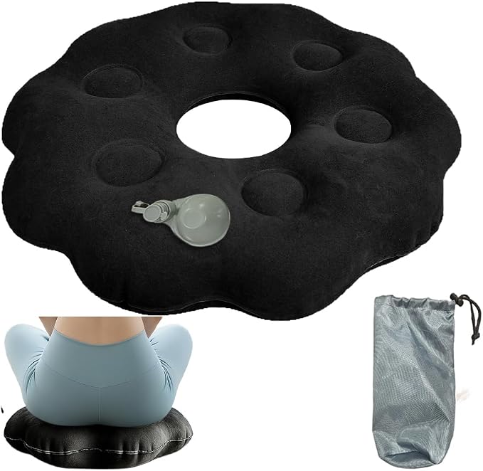 OULIGET Inflatable Donut Cushion Seat,Portable Press Inflation Hemorrhoid Pillow,Flocking Cushion for Home Car Wheelchairs Office Plane,Pressure Relief for Sciatica Back Coccyx (Black)