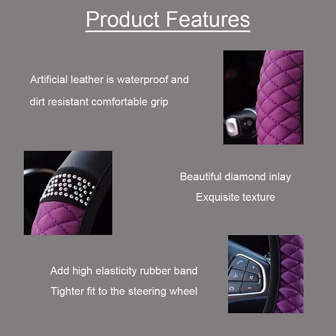 Microfiber Leather Steering Wheel Cover with Anti-Slip Lining Universal Car Accessory for Steering Wheel with a Diameter of 14.5-15 inch (Purple)