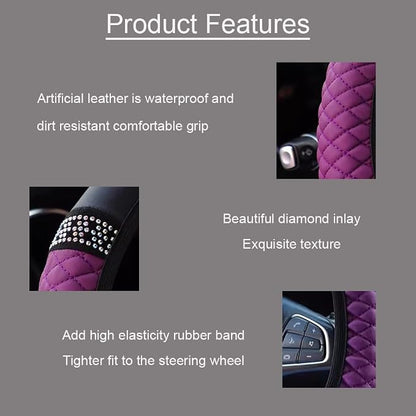 Microfiber Leather Steering Wheel Cover with Anti-Slip Lining Universal Car Accessory for Steering Wheel with a Diameter of 14.5-15 inch (Purple)