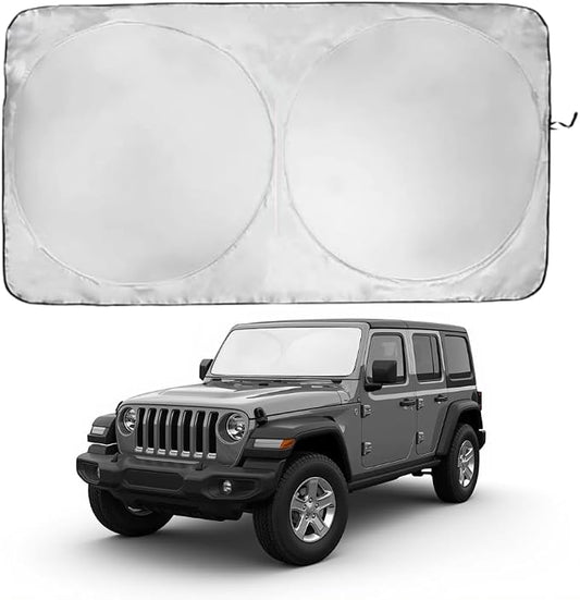 Windshield Sun Shade | Compatible for Jeep Wrangler ; Gladiator (2018-2026) | Certified 99.87% UVB & 99.02% UVA Car Sun Shade. Award Winning Sunshade - Patented Technology | Car Shades by Kinder Fluff