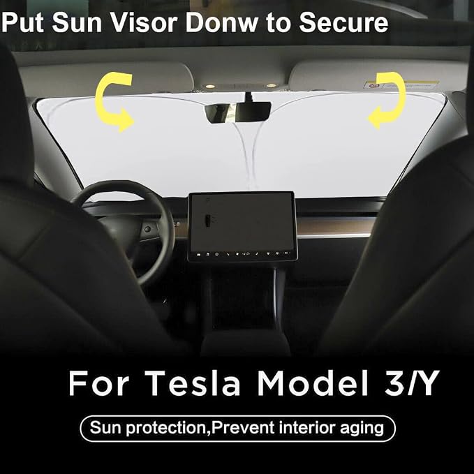 Gven Windshield Sun Shade for 2017-2026 Tesla Model Y/Model 3 Sunshade Accessories Foldable Sunshade (Fit 2025-2026 Model Y Juniper/ 2024 Model 3 Highland) Blocks UV Rays Keep Car Cool (Red)