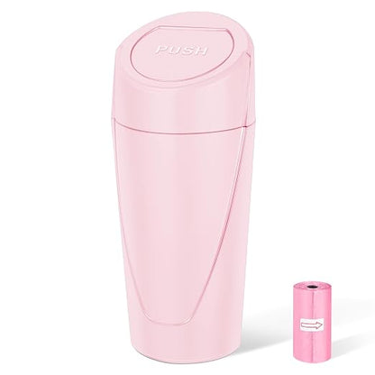 Car Trash Can, Leakproof Mini Car Garbage Can Cup Holder with Lid | Car Door Trash Bin with 20 Trash Bags, Vehicle Front Back Seat Organizers and Storage for Car, Home, Office, Pink