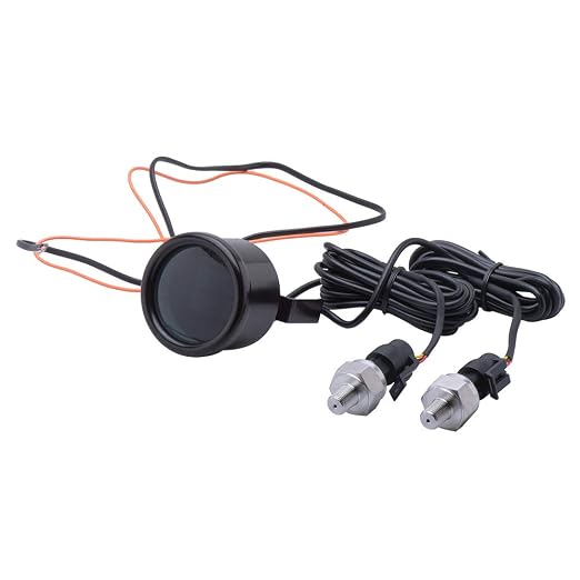 Dual Display Air Suspension Gauge Air Ride Air Pressure Gauge 2Inch 0-220PSI with 2Pcs 1/8NPT Sensors and 16.5ft Sensor Cable LCD Red