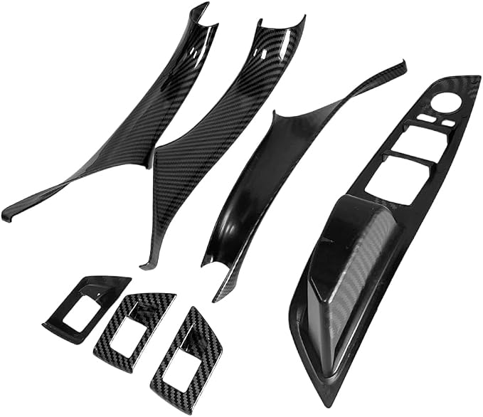 7PCS Carbon Fiber Interior Door Handle Cover Kit Replacement for BMW 5 Series F10 / F11 (2010-2016) 520i 523i 525i 528i 530i 535i | Driver Passenger Window Switch Panel Window Switch Covers