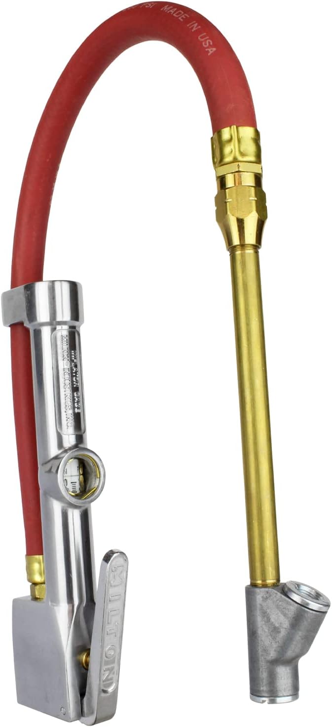 New & Improved - Tire Inflator Gauge with Dual Head Straight Foot Air Chuck 15” Air Hose 10-160 PSI
