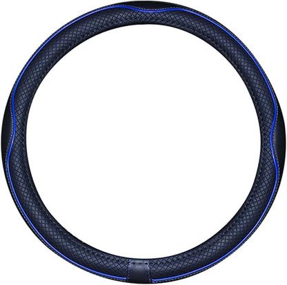 Mayco Bell Universal Standard Size Steering Wheel Cover Anti-Slip,Safety,Soft,Breathable,Durable,Full Surround,Comfortable Grip Microfiber Leather (14.5-15 inch,Black Dark Blue)
