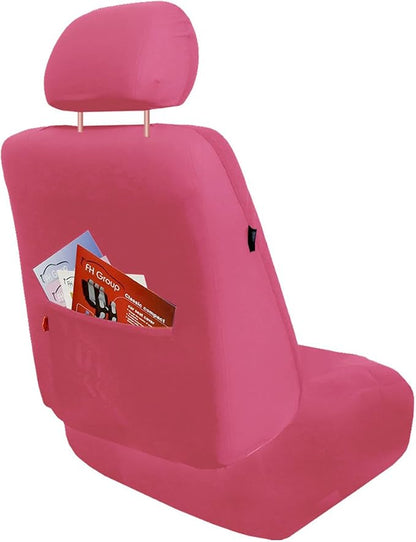 FH Group Front Set Cloth Car Seat Covers - Low Back Car Seats with Removable Headrest, Universal Fit, Airbag Compatible for SUV, Sedan, Van, Pink