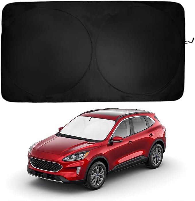 Windshield Sun Shade | Compatible for Ford Escape (2020-2026) | Certified 99.87% UVB & 99.02% UVA Car Sun Shade. Award Winning Sunshade - Patented Technology | Car Shades by Kinder Fluff