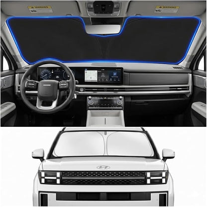 Custom Fit Windshield Sun Shade for Hyundai Santa Fe 2024-2026 | Custom Fit Windshield Cover, Blocks UV Rays, Double-Layer Heat Shield, Durable Frame, Easy Fold & Storage