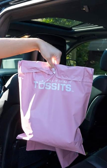Tossits Recycled Disposable Car Trash Bags – Leakproof, Smell Proof Hanging Garbage Bags for Car, Truck, SUV, RV & Vehicle – Pink, 21 Count Disposable Automotive Trash Bags