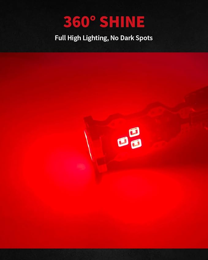LASFIT 921 LED Bulb Third Brake Center High Mount Stop Light, 912 T15 Red Canbus Error Free 906 904 W16W LED Bulb 3rd Brake Lights For Cars Truck Three Times Brightness, Pack of 2