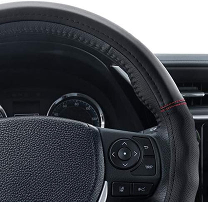 Motor Trend Faux Leather Steering Wheel Cover, Standard 15 inch Size, Comfort Grip Design, Solid Black Car Steering Wheel Cover for Truck Van SUV Auto