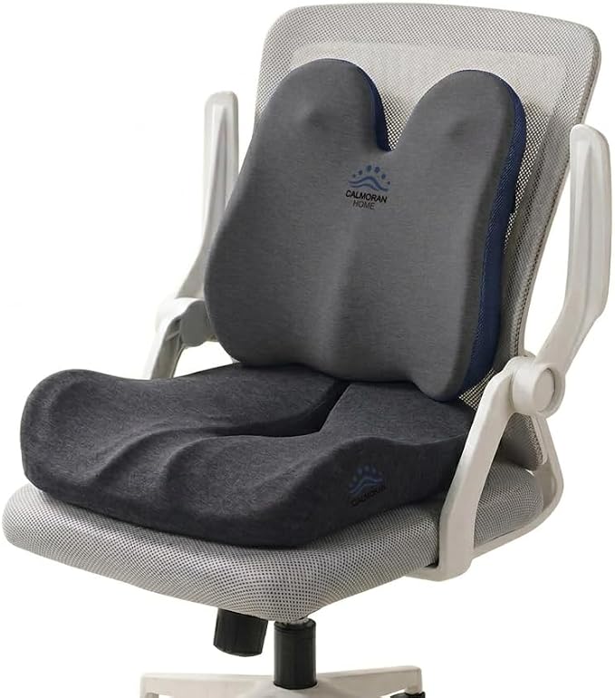 Seat Cushion & Lumbar Support Pillow Set for Office Chair, Memory Foam Seat Cushion with Adjustable Strap, Comfort Support Cushions for Office Chair, Car and Wheelchair (Dark Grey)