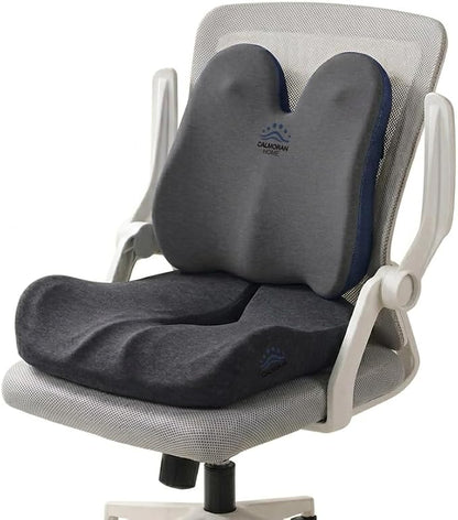 Seat Cushion & Lumbar Support Pillow Set for Office Chair, Memory Foam Seat Cushion with Adjustable Strap, Comfort Support Cushions for Office Chair, Car and Wheelchair (Dark Grey)
