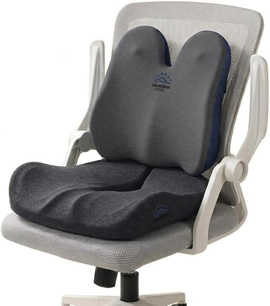 Seat Cushion & Lumbar Support Pillow Set for Office Chair, Memory Foam Seat Cushion with Adjustable Strap, Comfort Support Cushions for Office Chair, Car and Wheelchair (Dark Grey)