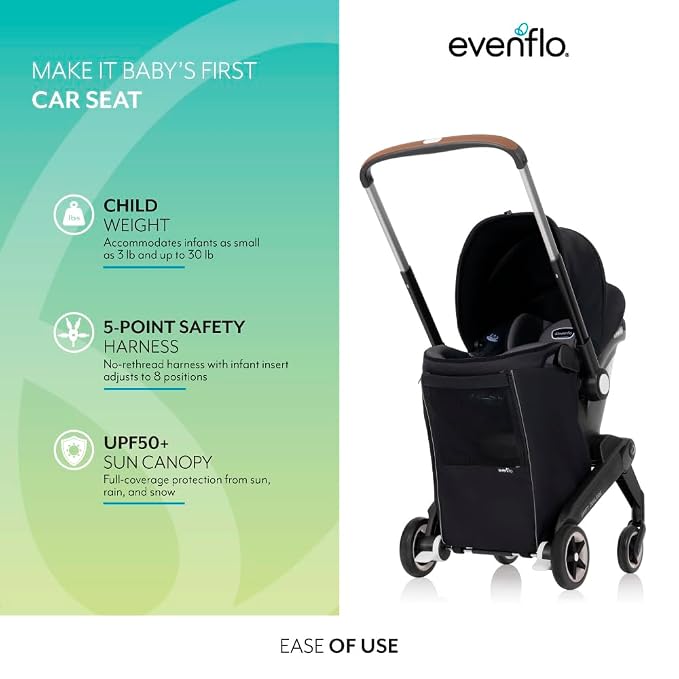 Evenflo Shyft DualRide Preemie and Infant Car Seat Stroller Combo 3-30lbs with Carryall Storage (Sylva Pink)