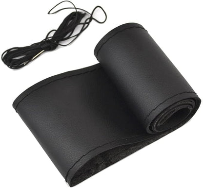 AUTOXBERT 38cm/15 Inch Leather Steering Wheel Cover Stitch On Wrap, Breathable, Anti-Slip Steering Wheel Cover for Nissan Qashqai Toyota Camry RAV4 VW Golf