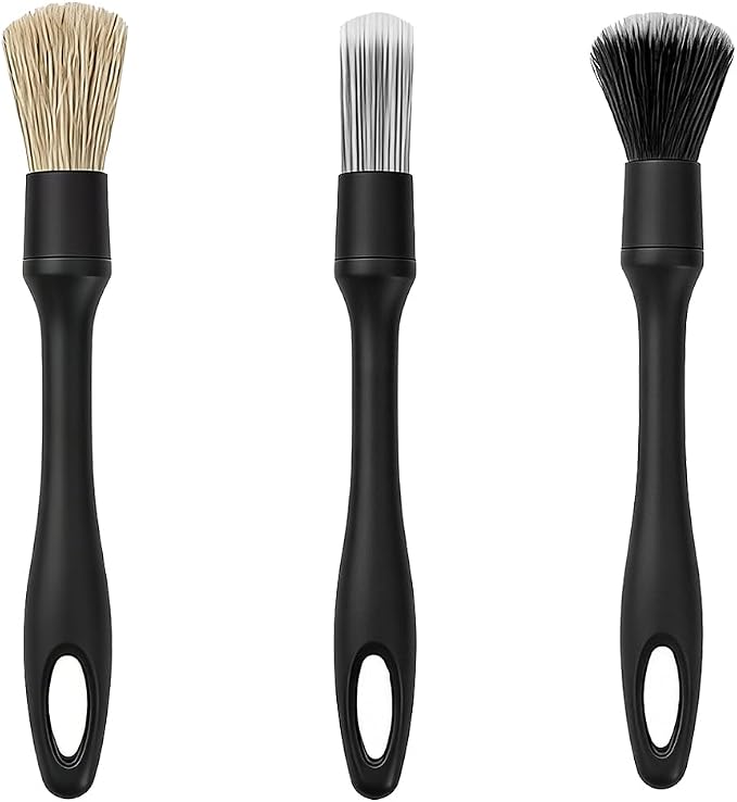 3PCS Car Detailing Brush Kit, Includes Ultra Soft No Scratch Boars Detailing Duster Brush Set for Exterior Interior, Multi-Use Auto Interior Dusting Cleaning Kit, Universal Fit