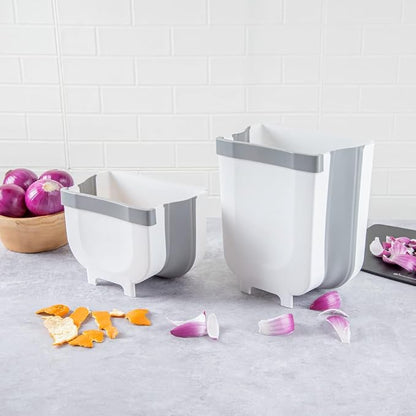 Restaurantware RW Base 11.4 x 10 x 7.1 Inch Foldable Trash Bin 1 Collapsible Garbage Can - Mountable U-Shaped Slot Gray Plastic Trash Can Detachable Retainer Plate With Fixed Feet