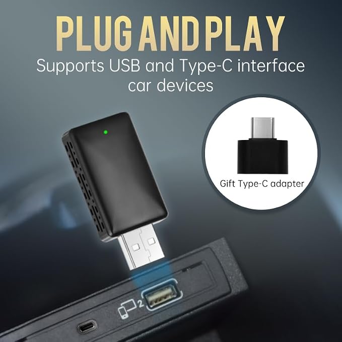 Wireless CarPlay Adapter-Convert Wired CarPlay to Wireless,Stable Connection and Mini Size,Plug & Play,50% Lower Temperature,Auto-Reconnect,Compatible with iPhone & Android & Cars 2015+