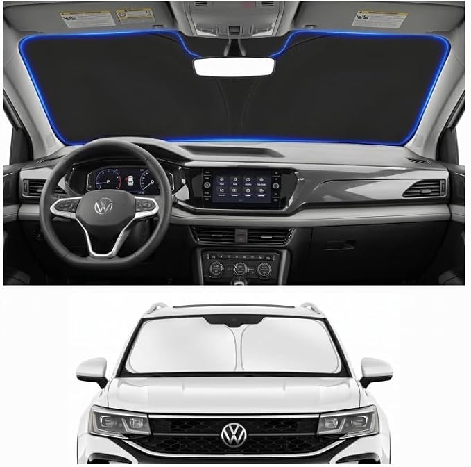 Custom Fit Windshield Sun Shade for Volkswagen VW Taos 2022-2026 | Custom Fit Windshield Cover, Blocks UV Rays, Double-Layer Heat Shield, Durable Frame, Easy Fold & Storage