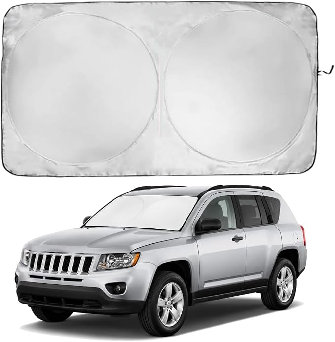 Windshield Sun Shade | Compatible for Jeep Compass 2007-2017 | Certified 99.87% UVB & 99.02% UVA Car Sun Shade. Award Winning Sunshade - Patented Technology | Car Shades by Kinder Fluff