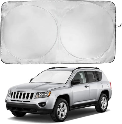 Windshield Sun Shade | Compatible for Jeep Compass 2007-2017 | Certified 99.87% UVB & 99.02% UVA Car Sun Shade. Award Winning Sunshade - Patented Technology | Car Shades by Kinder Fluff