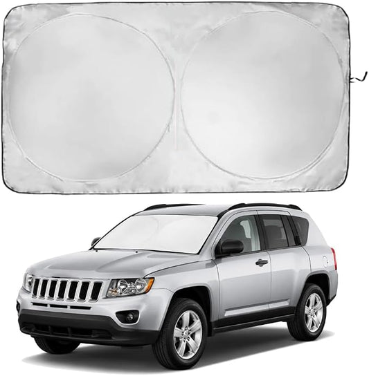 Windshield Sun Shade | Compatible for Jeep Compass 2007-2017 | Certified 99.87% UVB & 99.02% UVA Car Sun Shade. Award Winning Sunshade - Patented Technology | Car Shades by Kinder Fluff