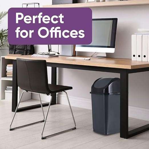 Superio Kitchen Trash Can with Swing Top Lid 9 Gallon Slim Waste Bin 37 Qt Sturdy Plastic Garbage Can Medium Recycling Bin for Office, Bathroom, Under Counter, Dorm, Bedroom (Dark Grey-2 Pack)